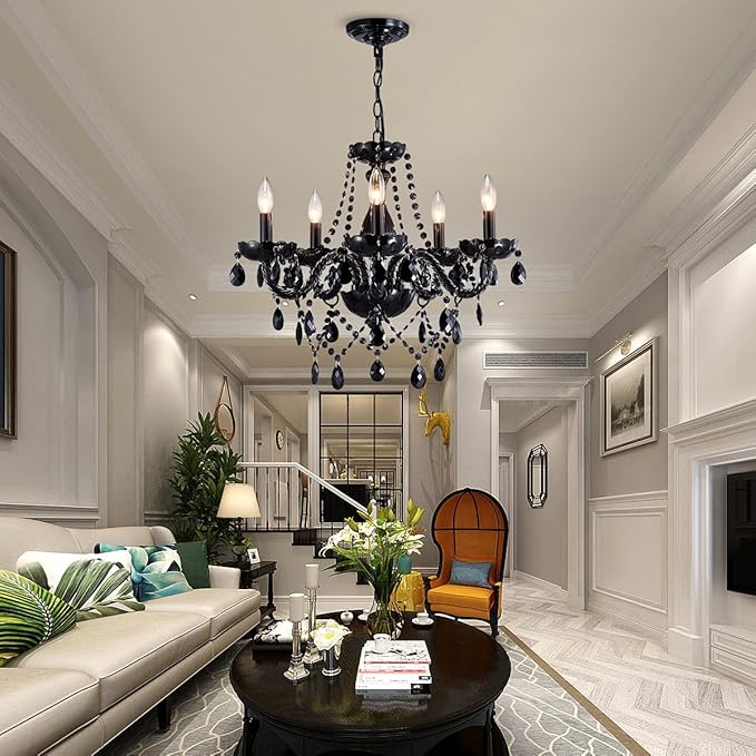 Saint Mossi Modern K9 Crystal Chandelier,Black Chandelier with 5 Lights E12 Base, Modern Pendant Ceiling Lighting Fixture for Dining Room,Bedroom,Living Room, D19 x H19 with Max 59" Adjustable Chain