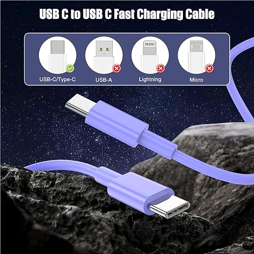 3-Pack Purple [3.3FT+6.6FT+10FT] 60W USB C to USB C Cable, Type C Fast Charging Cable for iPhone 16 15 Pro Plus Pro Max，for Galaxy S24 S23, for iPad Pro/Air, for MacBook Pro/Air and More