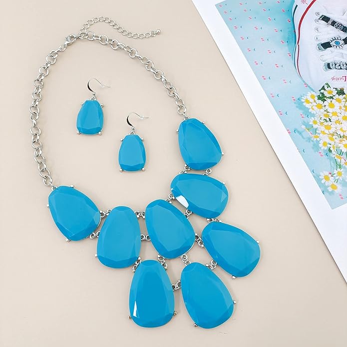 Firstmeet Chunky Bubble Statement Collar Necklace with Earrings for Women