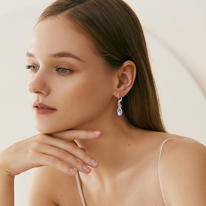Infinity Love Birthstone Earrings for Women 925 Strling Silver 5A Cubic Zirconia Dangle Drop Leveback Earrings Jewelry Birthday Christmas Day Gifts for Her