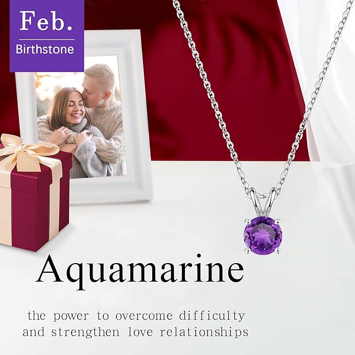 SMILEST Birthstone Necklace for Women Mom Wife, 1ct Sparkle Round Cut Birthstone Pendant 925 Sterling Silver Necklace Gifts for Women Mom Wife Friend