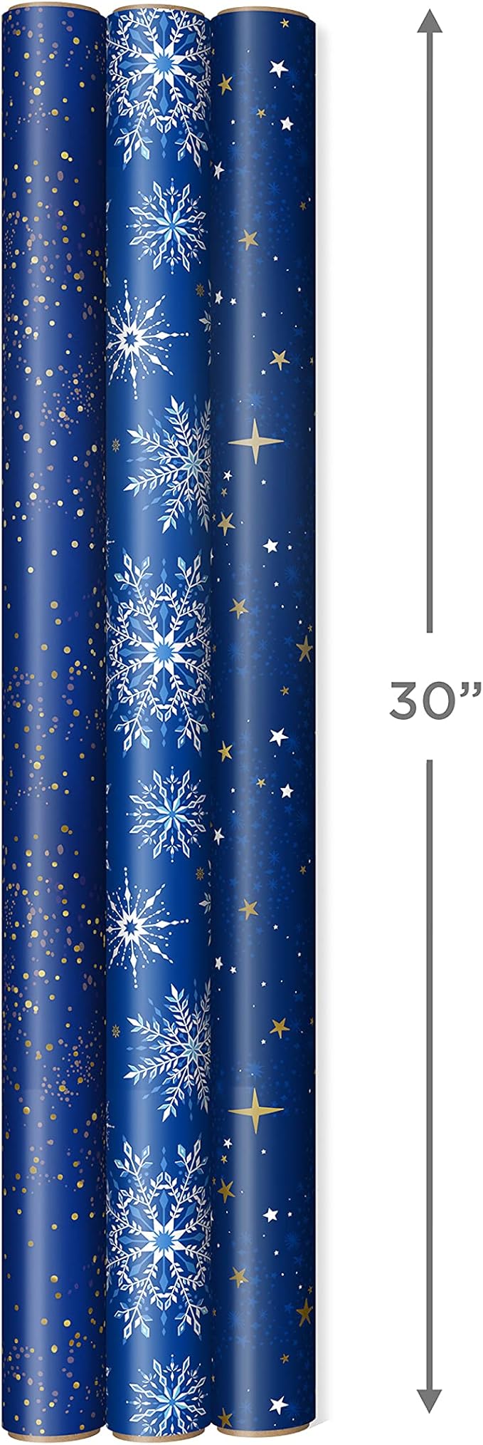 Hallmark Christmas Wrapping Paper Rolls - Navy Blue and Gold Stars, Snowflakes, Winter Galaxy Gift Wrap Paper (3 Rolls: 120 sq. ft. ttl.) for Holiday Parties, Hanukkah, Winter Weddings