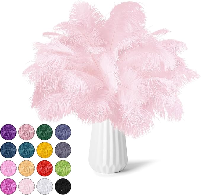 NEWONG 30pcs Light Pink Ostrich Feathers Natural Bulk 9-12inch(23-30cm) Vase Craft Wedding Home Party Centerpieces Christmas Day coquettish Valentine's Day Decoration
