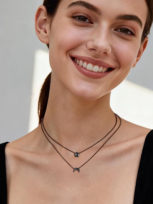 ChicSilver Personalized 925 Sterling Silver Dainty Small Heart/Star/Moon/Dot/Triangle Pendant Necklace for Women, Silver/Gold/Rose Gold/Black (with Gift Box)