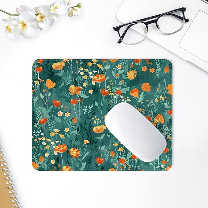 ITNRSIIET Mouse Pad with Stitched Edge Premium Textured Smooth Precise Operation Waterproof Washable Non-Slip Rubber Base Desktop Protection Mat, 10.2×8.3×0.12 inches, Beautiful Flowers