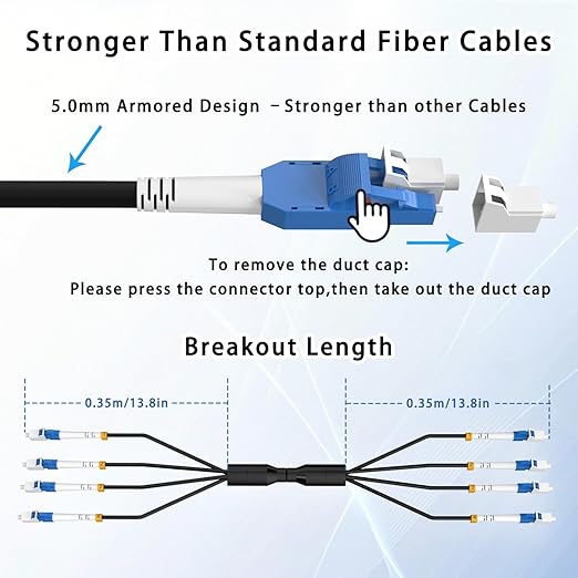 100M/328FT LC to LC Armored Outdoor Fiber Optic Cable, Single Mode Duplex 9/125μm SMF Fiber Patch Cord, OS1/OS2 Compatible, Black LSZH Jacket, Uniboot Jumper for FTTH, Data Center, Long-Distance Use