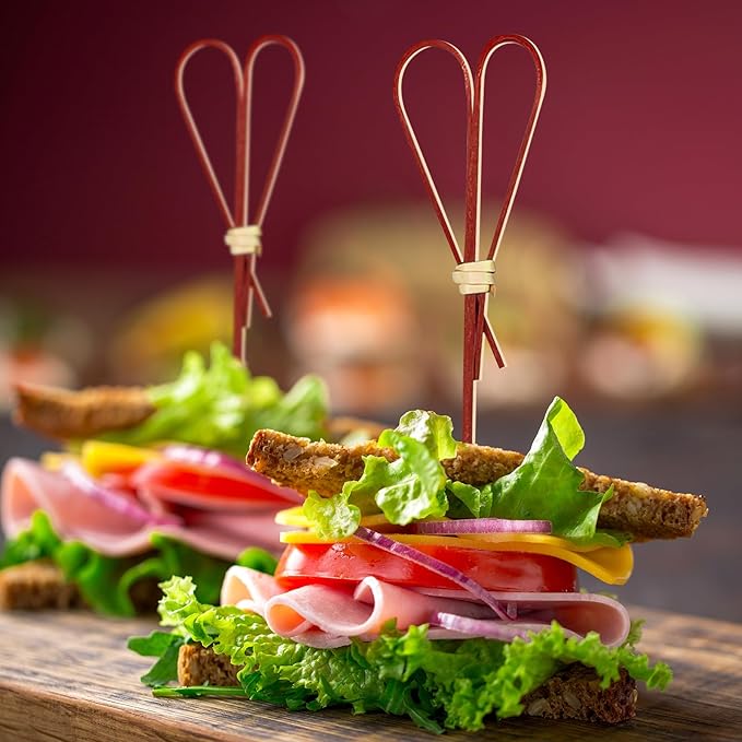 1000 Pieces Bamboo Cocktail Picks,4.7 Inch Heart Shaped Wooden Toothpicks for Appetizers, Skewers for Charcuterie Boards, Fancy Food Picks for Parties, Drinks, Wedding Essentials (Red)