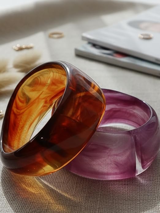 2Pcs Irregular Acrylic Bangle Set - Open & Closed Cuff Bracelets Fashion Jewelry for Women, Trendy Chunky Resin Bracelets New Year's gift