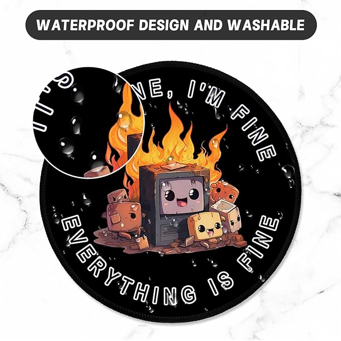 ITNRSIIET Round Mouse Pad with Stitched Edge Premium-Textured Waterproof Non-Slip Rubber Base Desktop Protection Mat Diameter 8.7 inches, Funny Burning Box