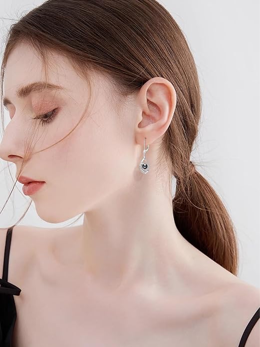 Tahitian Black Pearl Earrings Gifts for Women Wife Celtic Dangle Drop Earrings Wedding Birthday Anniversary Jewelry Valentines Christmas Day Gifts 925 Sterling Silver