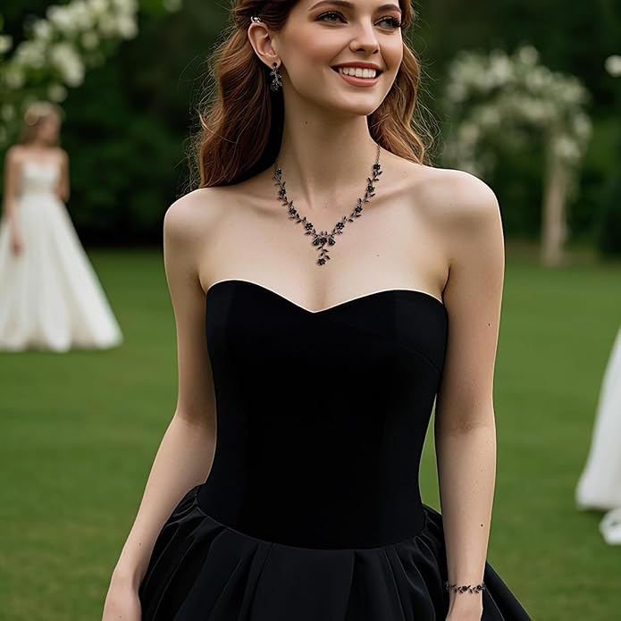 BriLove Women's Wedding Jewelry Leaf Cluster Flower Crystal Dangle Earrings Pendant Necklace Set for Bridal
