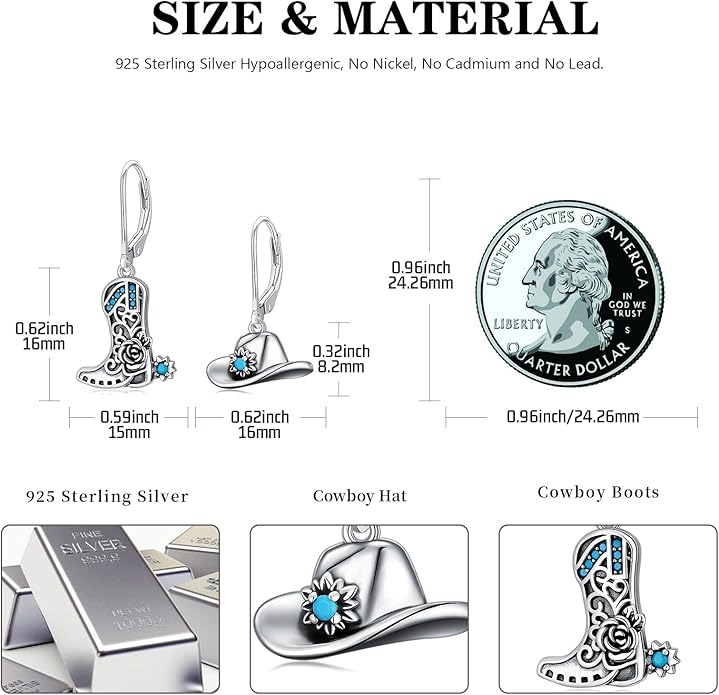 Western Earrings for Women 925 Sterling Silver Turquoise Western Country Dangle Drop Earrings Country Jewelry Gifts for Cowgirl Cowboy