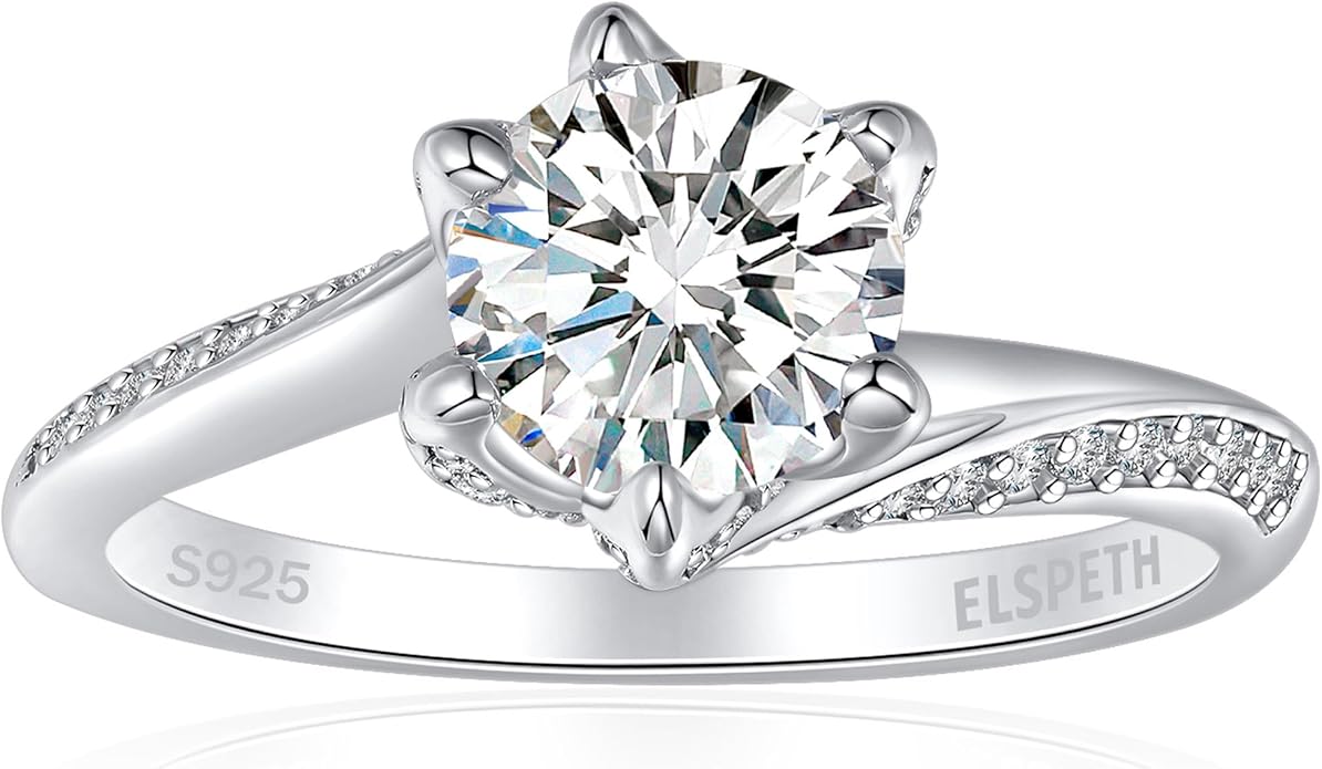 Elspeth 925 Sterling Silver Engagement Ring for Women Oval/Radiant/Pear/Princess/RoundCut Cubic Zirconia Promise Ring Size 4-10
