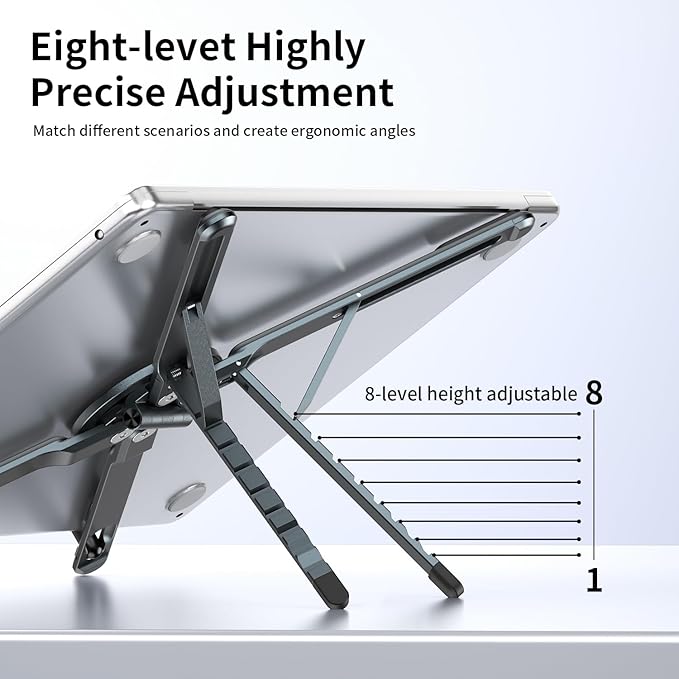 Adjustable Laptop Stand for Desk, Magnetic Phone Holder with Magsafe Compatibility, Portable Foldable Computer Riser for MacBook, iPhone, iPad, Tablet - Perfect for Office, Home, Traveling