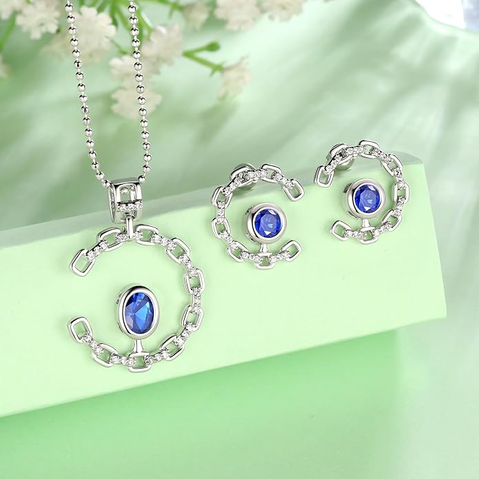 Elegant C-Shaped Crystal Necklaces/Stud Earrings Set with Birthstone Jewelry Set Silver Plated Fashion Jewelry for Women CS0003