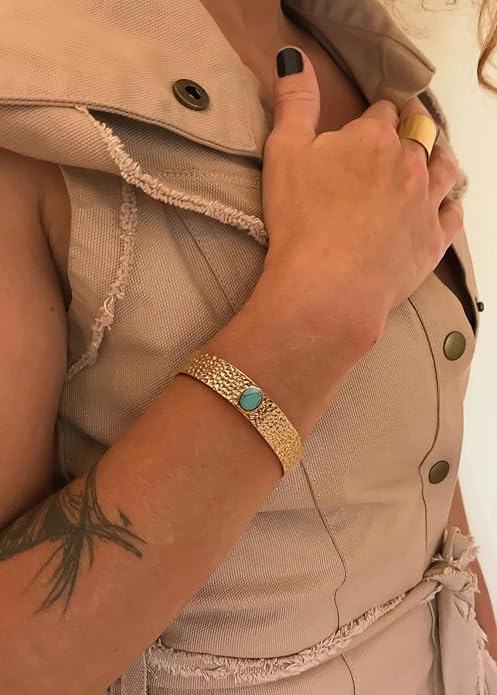 PERNNLA PEARL Dainty Gold Bar Bracelet for Women Simple Delicate Thin Cuff Bangle Hook Bracelet 18K Gold Plated Handmade Minimalist Jewelry