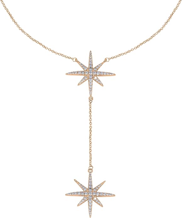 Savlano 14K Gold Plated Cubic Zirconia Round Cut Starburst 18 Inches Pendant Chain Necklace For Women