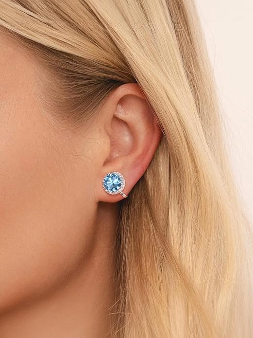 FindChic Sparkling Birthstone Clip On Earrings for Women, Silver Plated Stud Earrings 8MM Cubic Zirconia Non Pierced Studs, 12 Months Birthday Jewelry Gift