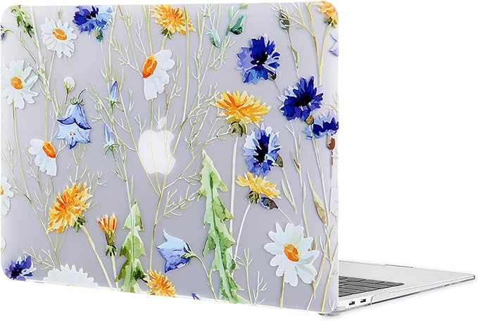 Case for MacBook Pro 13 inch M2 M1 A2338 A2289 A2251 A2159 A1989 A1706 2023-2016 Release with Touch ID, 6 in 1 Matte Clear Shell&Keyboard Cover&Screen Protector&Webcam Cover, Floral