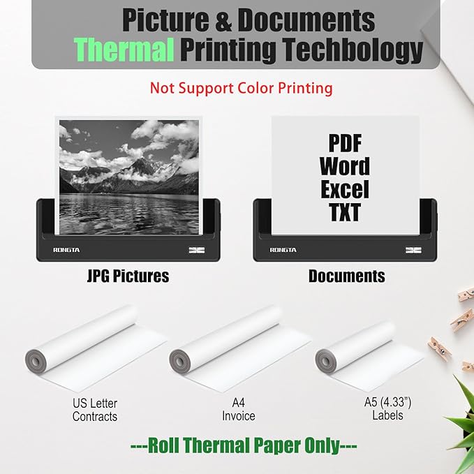 Inkless Portable Printer for Travel, Wireless Thermal Printer Support 8.5 x 11 inch A4/ US Letter, Bluetooth Compatible with Android/iOS Smartphone for Home Use (Grey)