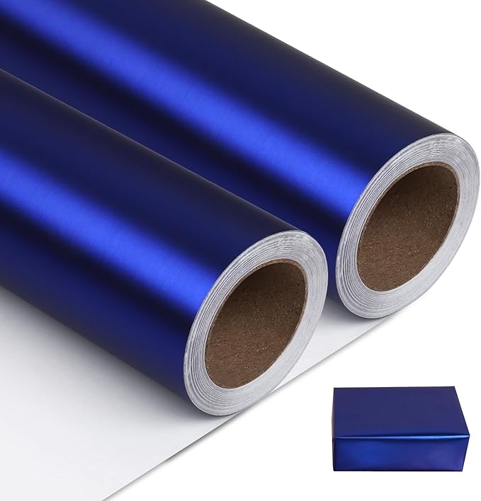 NESCCI Matte Metal Blue Wrapping Paper, Solid Color Paper-2 Roll,17 Inches X 32.8 Feet Per Roll,Gift Wrapping Paper,Perfect for Wedding,Valentine's Day, Birthday,Baby Shower,DIY Bouquet