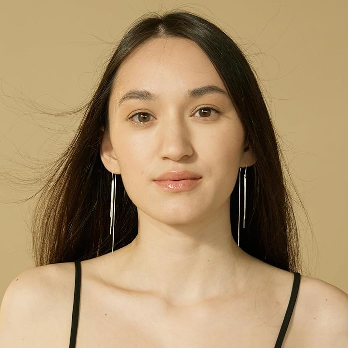 14K Gold Plated Threader Dangle Earrings Long Tassel Earrings Wedding Prom Earrings for Women Bridal