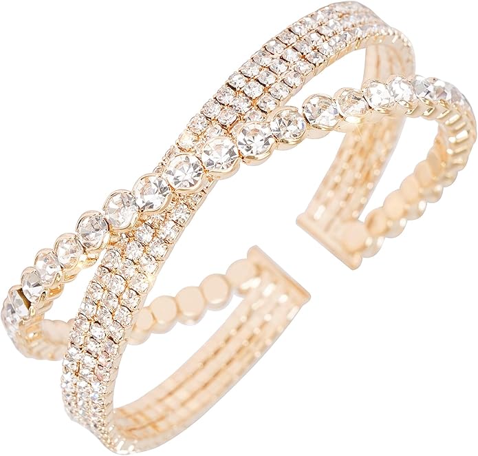 Rhinestone Bracelet Multilayer Cuff Bracelet Sparkling Crystal Layered Bridal Bracelets for Women