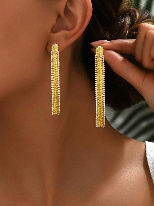 Gold Earrings for Women Trendy, Simple Dainty 14K Gold Plated Paperclip Square Chain Link Dangle Hoops Earrings Pin Stud Huggie Earrings Lightweight Hypoallergenic Minimalist Aesthetic Gold Jewelry for Christmas Gifts
