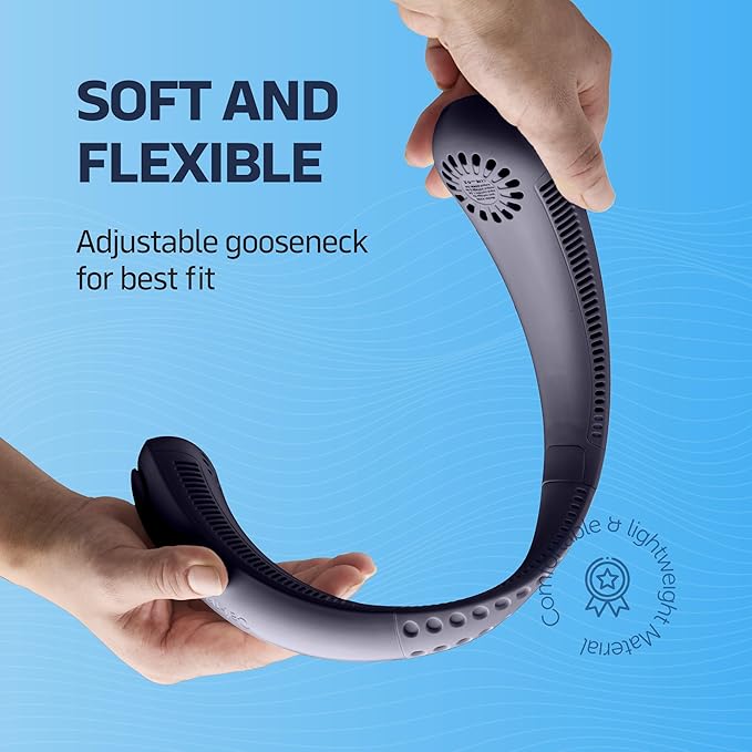 Portable Neck Fan - 3 Speed Rechargeable Bladeless Neck Fan, Adjustable Personal Black Neck Fan For Women & Men Modern Design, Great Cooling Fan For Travel, Indoor, Outdoors & Sports (Blue)