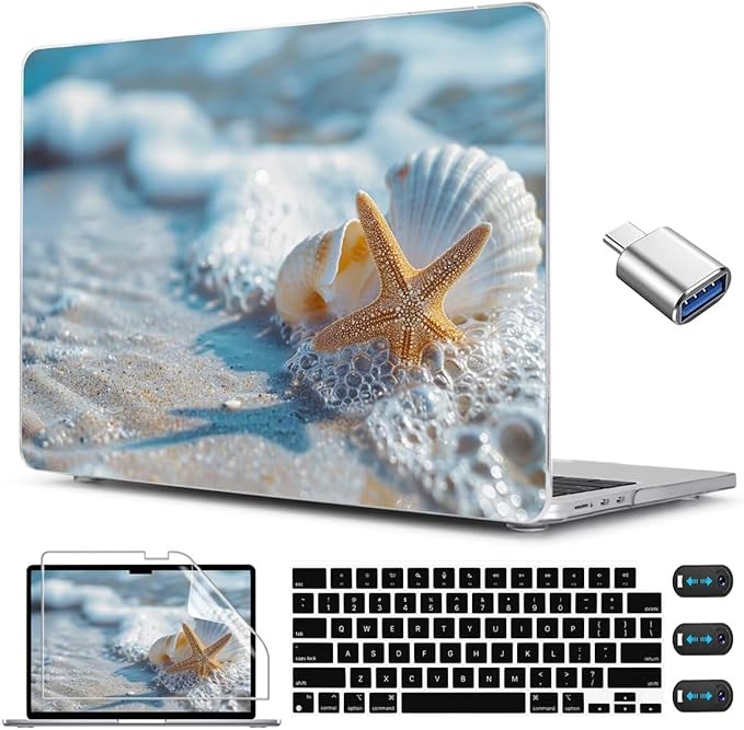 CISSOOK Compatible with MacBook Air 13.6 inch Case 2025 2024 2022 Release M4 A3240 M3 A3113 M2 A2681, Plastic Hard Shell Protective Case with Keyboard Cover Screen Protector, Beach&Shell