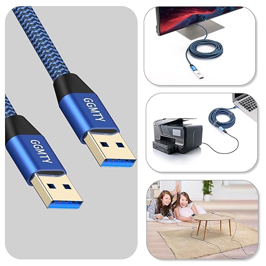 USB to USB Cable 15FT,Durable Braidedfor USB 3.0 Male to Male Type A to Type A Cable Data Transfer Compatible with Hard Drive, Laptop, DVD Player, TV, USB 3.0 Hub, Monitor, Camera, Set Up Box and More