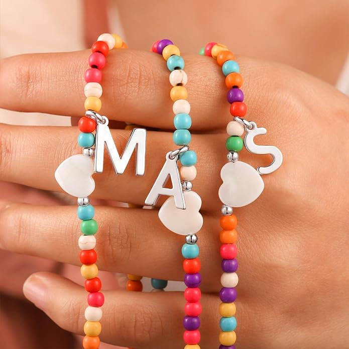Ursteel Valentines Gifts for Kids Teen Girls - Trendy Beaded Choker Necklace for Women Teen Girl, Handmade Letter Necklace Valentines Galentines Day Gifts Women Girls Jewelry