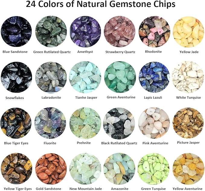 Yephac Gemstone Beads Natural Irregular Shaped Stone Chips Crystal Energy Healing Power for Jewelry Making(24 Materials-2)