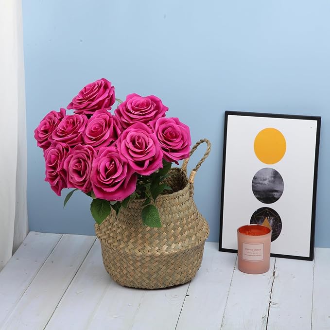 15pcs Fake Roses Artificial Silk Flowers Faux Rose Flower Long Stems Bouquet for Arrangement Wedding Centerpiece Party Home Kitchen Decor