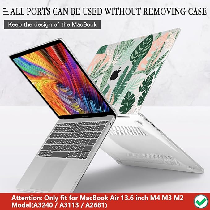 CISSOOK MacBook Air 13.6 inch Case A2681 M2 A3113 M3 with Touch ID, Tropical Palm Leaves, Hard Shell, Keyboard Cover, Screen Protector, Type C Adapter