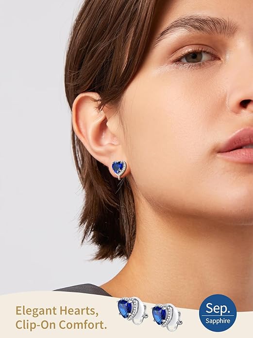 FindChic Sparkling Birthstone Clip On Earrings for Women, Silver Plated Stud Earrings 8MM Cubic Zirconia Non Pierced Studs, 12 Months Birthday Jewelry Gift