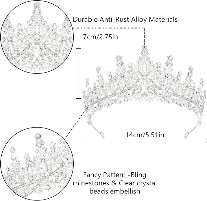 Crystal Tiaras & Crowns for Women, Bride Royal Queen Headband Princess Headpieces for Birthday Cake Crown & Prom Pageant Party