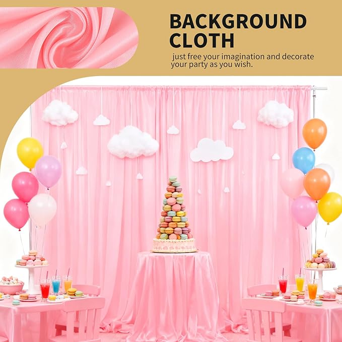 5x10FT Photo Stage Backdrop 2 Panels Curtains Drapes for Photography and Party (Pink)