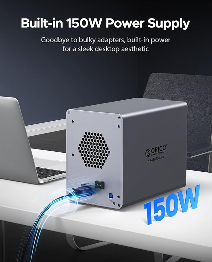 ORICO 5 Bay DAS Hard Drive Enclosure USB 3.0 for SATA 3.5 inch SSDs HDDs Bracket-Free External Hard Drive Bay Max up to 110TB ( Alluminum Alloy) -9858U3