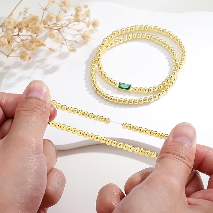 Ursteel Valentines Gifts for Her Kids Girls, Elastic Birthstone Bracelet for Women 14K-Gold-Plated Beaded Bracelet Non Tarnish Trendy Birthstone Jewelry Birthday Gifts for Women