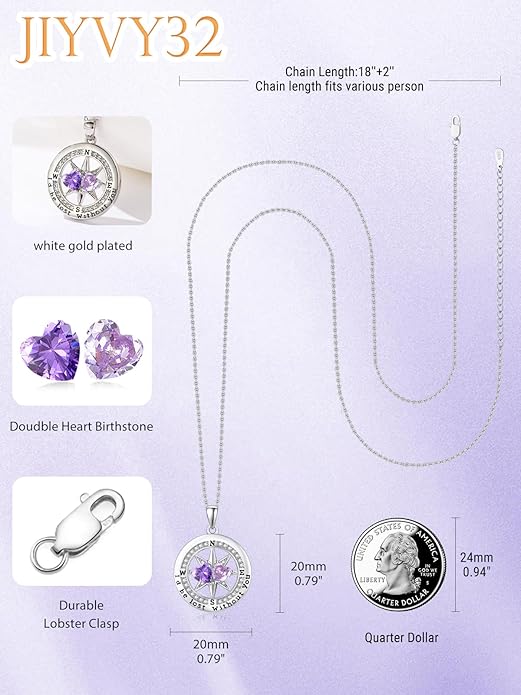Compass Necklace for Women, Exquisite S925 Valentines Day Anniversary Birthday Gifts for Wife Her Double Birthstone Pendant Jewelry ‘I'd be Lost Without You’
