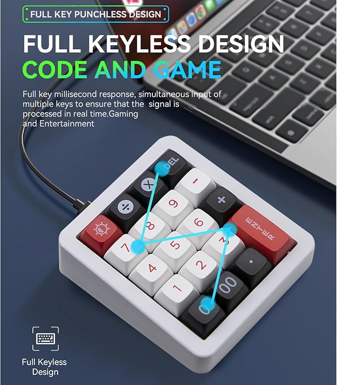 Adventurers K812 Wired Mechanical Numeric Keypad, 19-Key Hot-Swappable RGB Numpad, Macro Programmable, Detachable Type-C Cable, Game/Office Mode Switch – for PC/Laptop/Desktop (White)