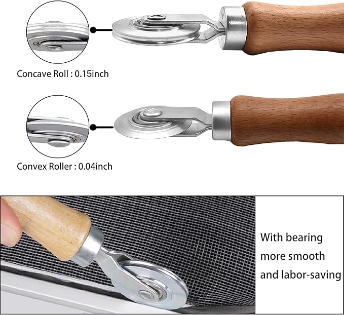 BAYTORY Window Screen Repair Kit, Steel Roller Tool with Bearing, Spline Removal Hook, 32ft Retainer Spline and 8Pcs Screen Clips Replacement for Installing Door Mesh Screens