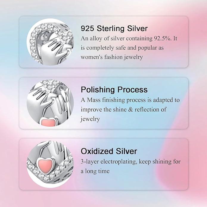 Birthday Fashion Love Heart Dangle Charm 925 Sterling Silver Charms fits Bracelets and Necklace Pendant Bead Charms Jewelry Present for Women Family Friends