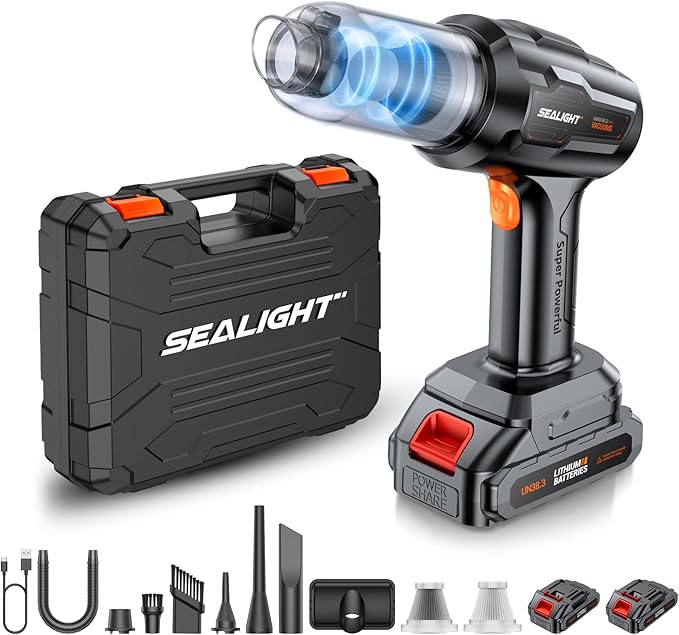 SEALIGHT Car Vacuum Portable Cordless, High Power Suction and Air Duster, 7 in 1 Handhle Vacuum Cleaner for Car, Office, Pet