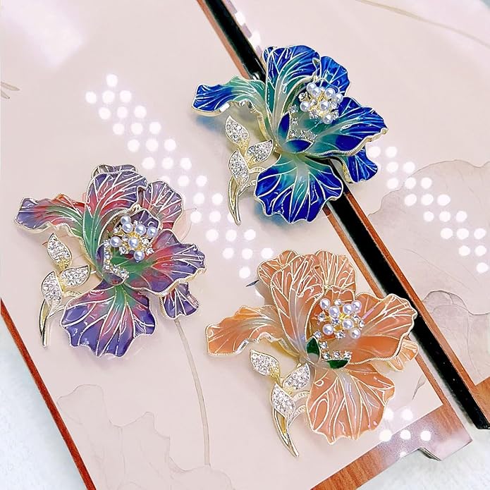 3Pcs Peony Flower Brooch Pin for Women Elegant Enamel Floral Brooch Set Dainty Cubic Zircon Pearl Lapel Pins Flower Pins for Clothes Hat Dress Accessories Prom Jewelry