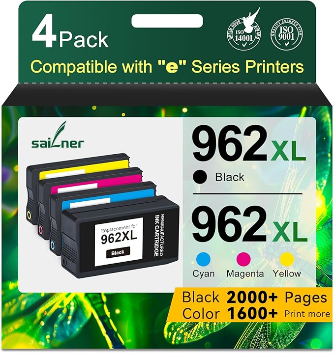 962XL Ink Cartridges for HP 962XL Ink Cartridges Combo Pack Work for HP Officejet Pro 9015e 9010 9025e 9015 9025 9018e 9025e 9020 Printer for HP 962 (4 Pack)