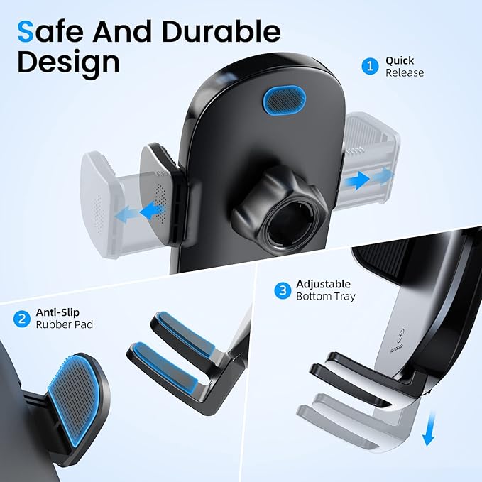 APPS2Car Car Cup Phone Holder Wireless Charger with QC 3.0 Adapter, 15 Watt Qi Fast Charging, Compatible with iPhone 11/12/13/14/15/16/Pro/Max/Plus and Universal All Models Phone Holder
