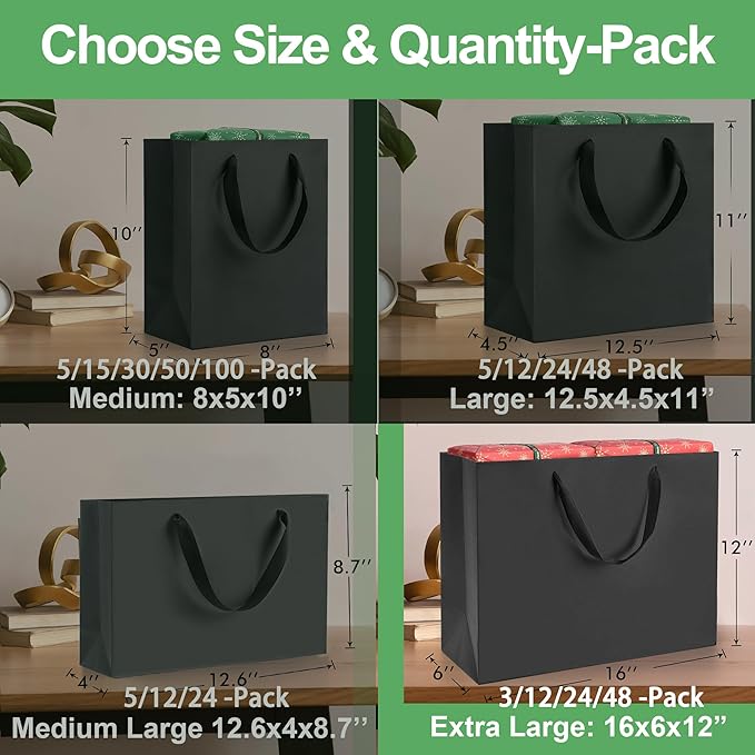 MOXARYSU Black Gift Bags With Handles: 16x6x12 Inch 24pcs Extra Large Black Paper Bags Bulk For Party Shopping Birthday Wedding (XL-24pcs)