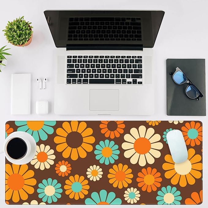 Mouse Pad Large Retro Flower Non-Slip Game Desk Mat with Stitched Edge Laptop Keyboard Desk Pad for Work Home Gaming (35.4 x 15.7 Inches)